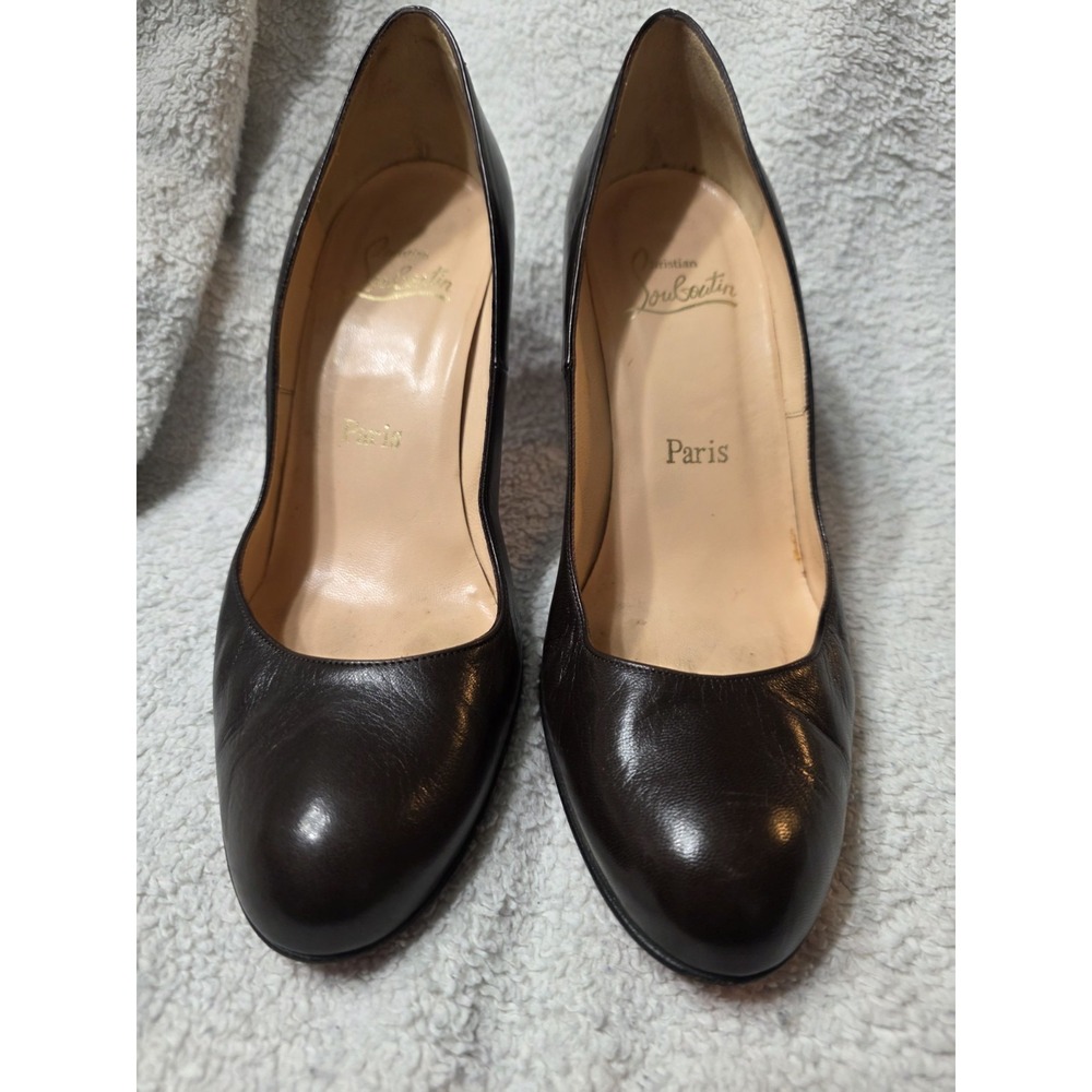 Christian Louboutin Paris Brown Leather Pumps Heels Red Bottom Size 38.5 Italy